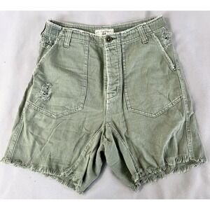 We The Free  Shorts Womens Sz 4 Distressed‎ Cut Off Button Fly Military Green